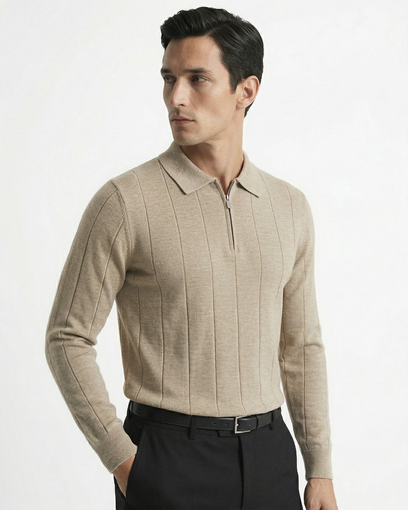 Polo Old Money con cremallera de manga larga