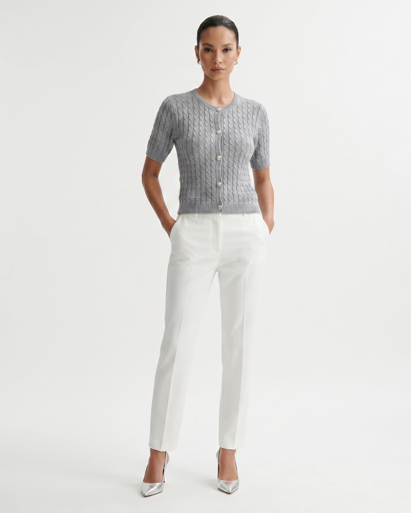 Slim Fit Knitted Short-sleeved Short Cardigan