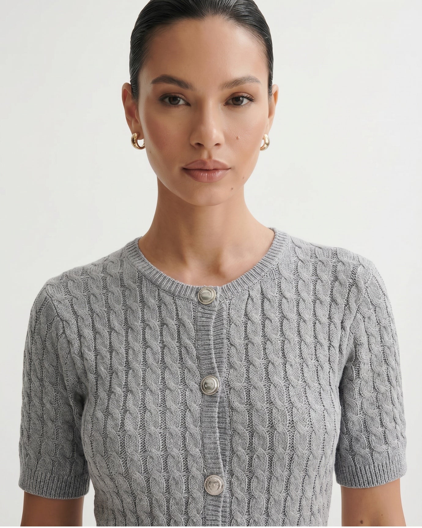 Slim Fit Knitted Short-sleeved Short Cardigan