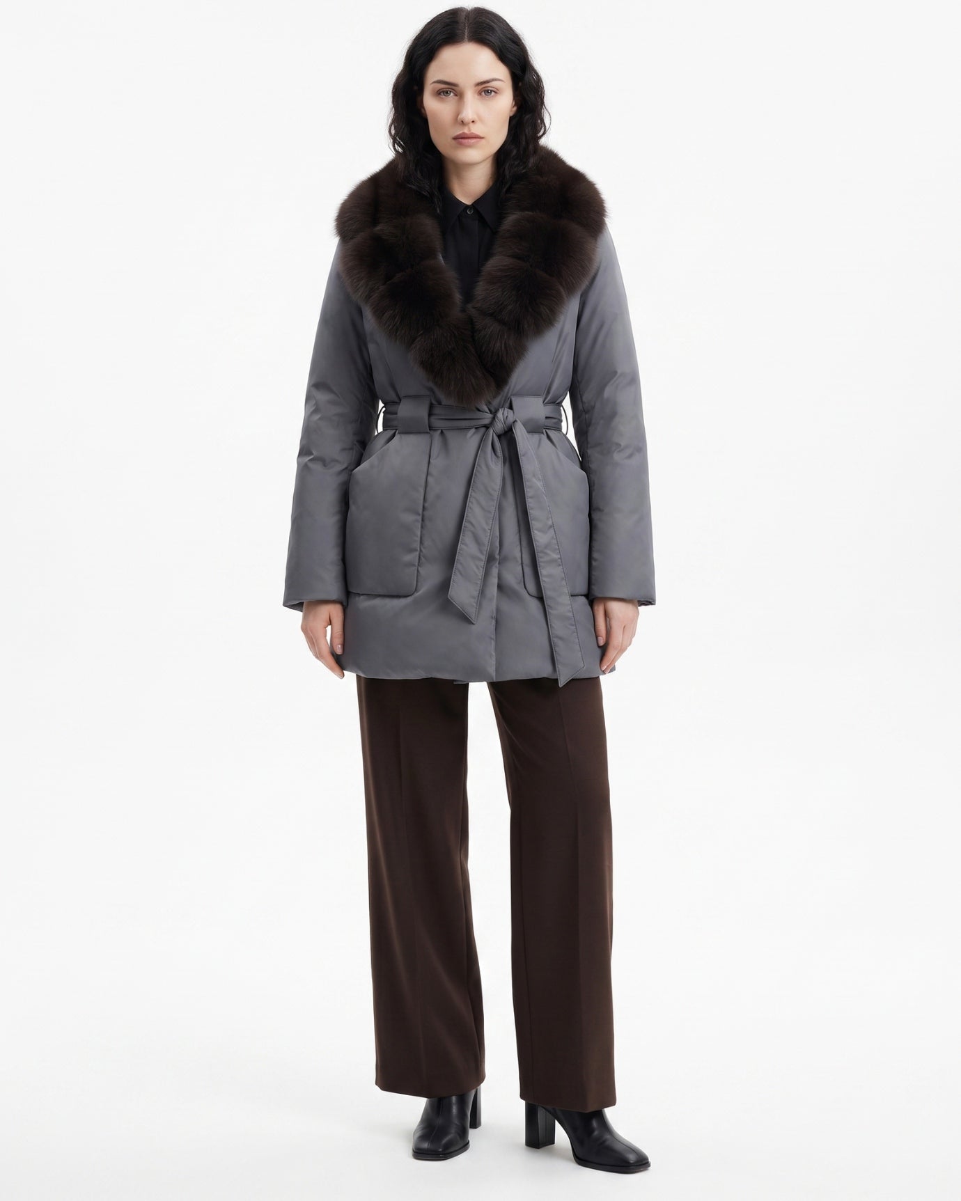 Sarah Real Fox Fur Fur Collar Thickened Warm Fur Coat
