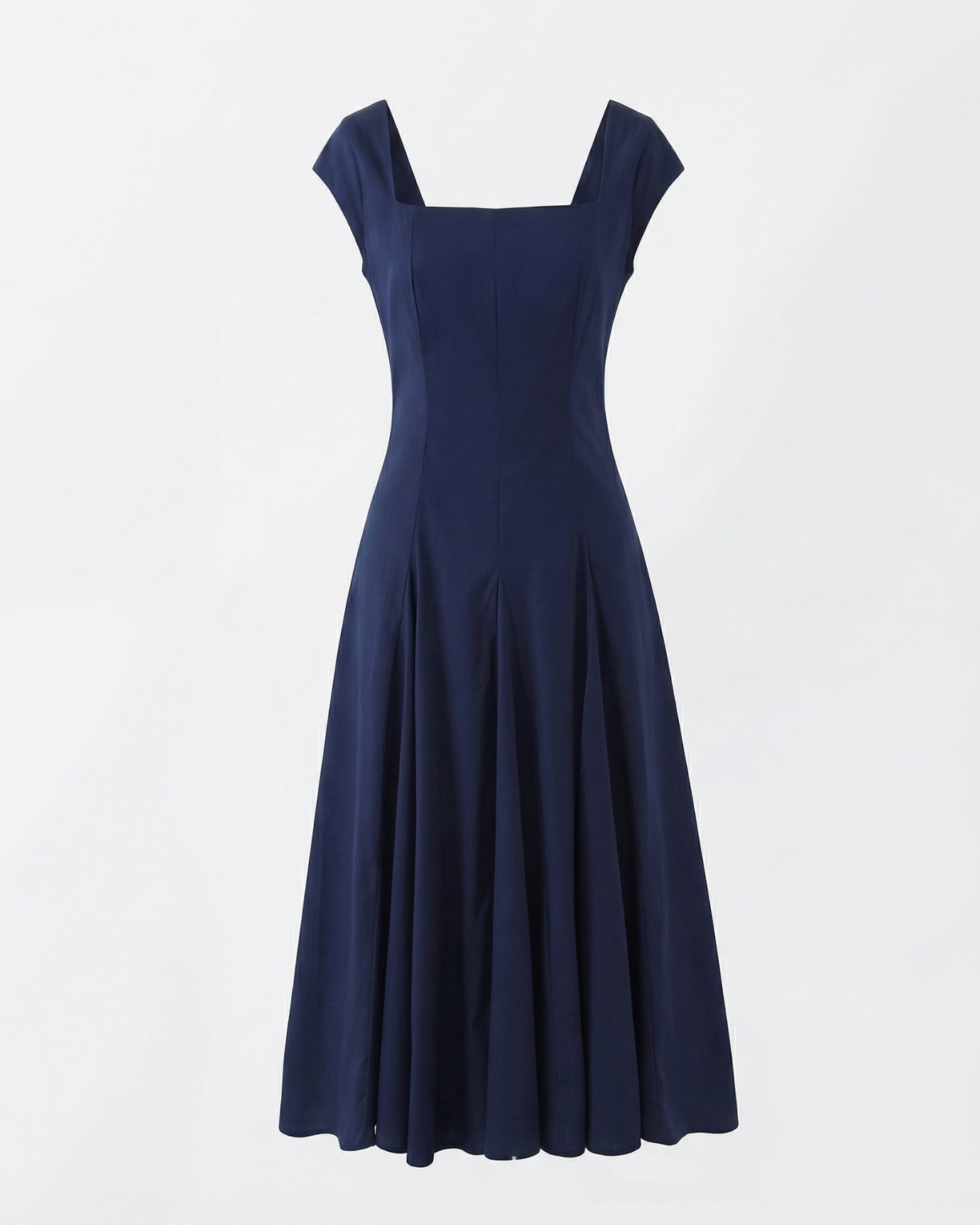 Olivia Klassisches, mittellanges Kleid mit eckigem Ausschnitt und Taillenband