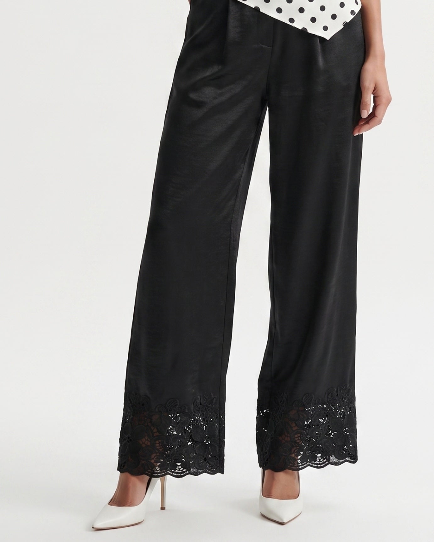 Jenny Embroidered Acetate Satin Wide-Leg Pants