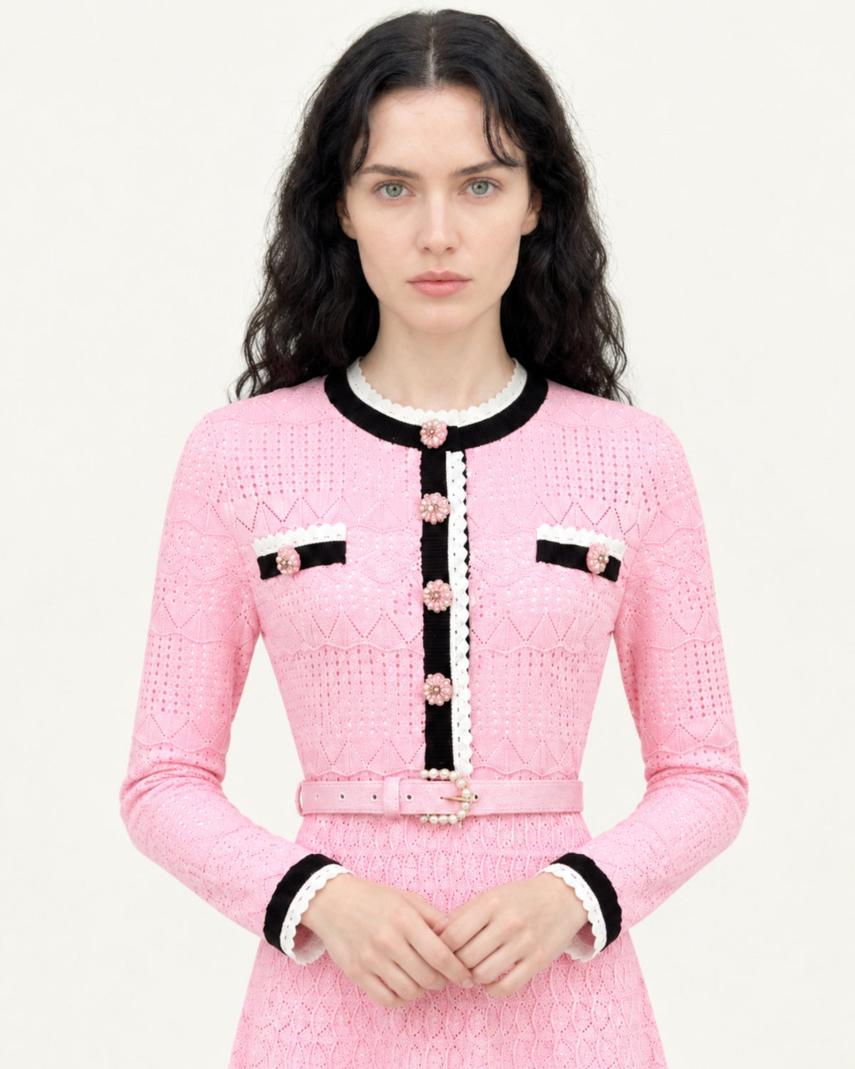 Celia Long-Sleeve Belted Cutout Dress