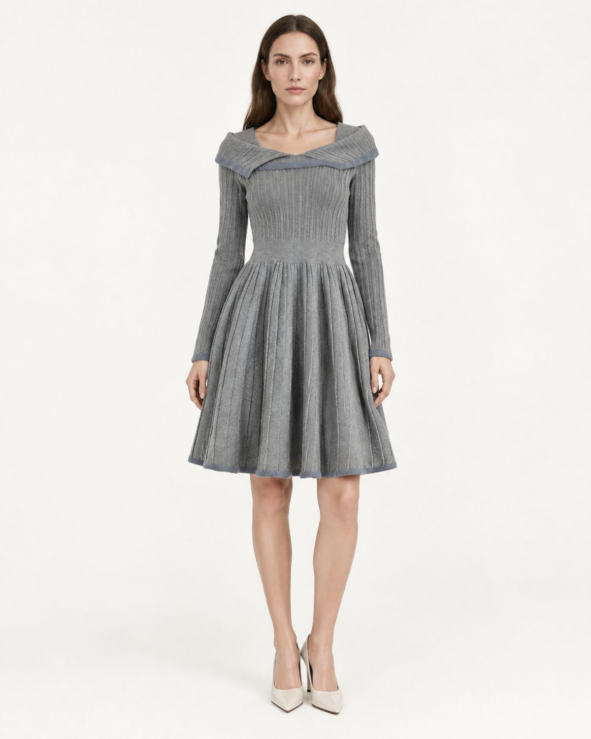 High-Waisted A-Line Long-Sleeve Sweater Dress
