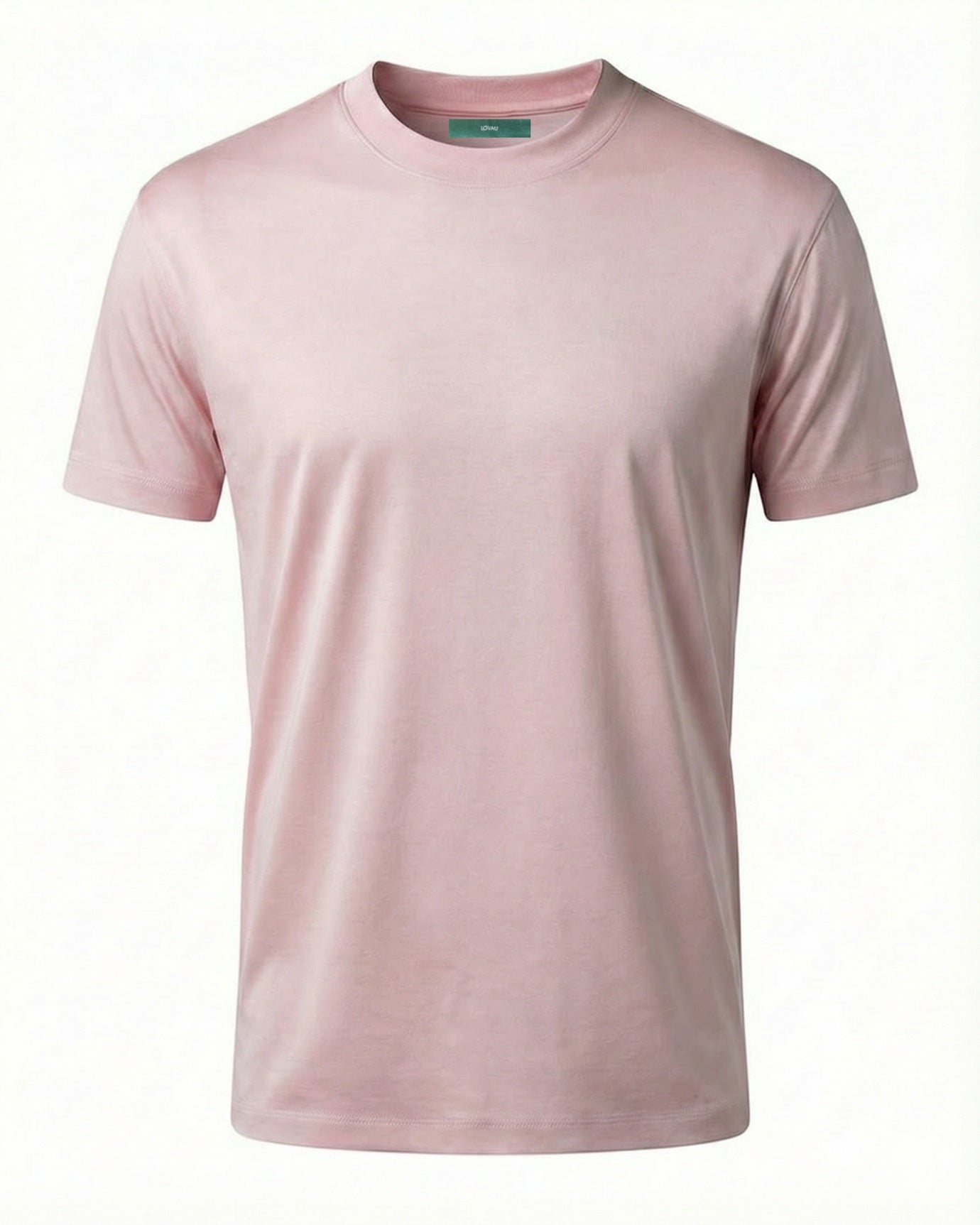 High-Count Pink Mercerized Cotton Round Neck Breathable T-Shirt