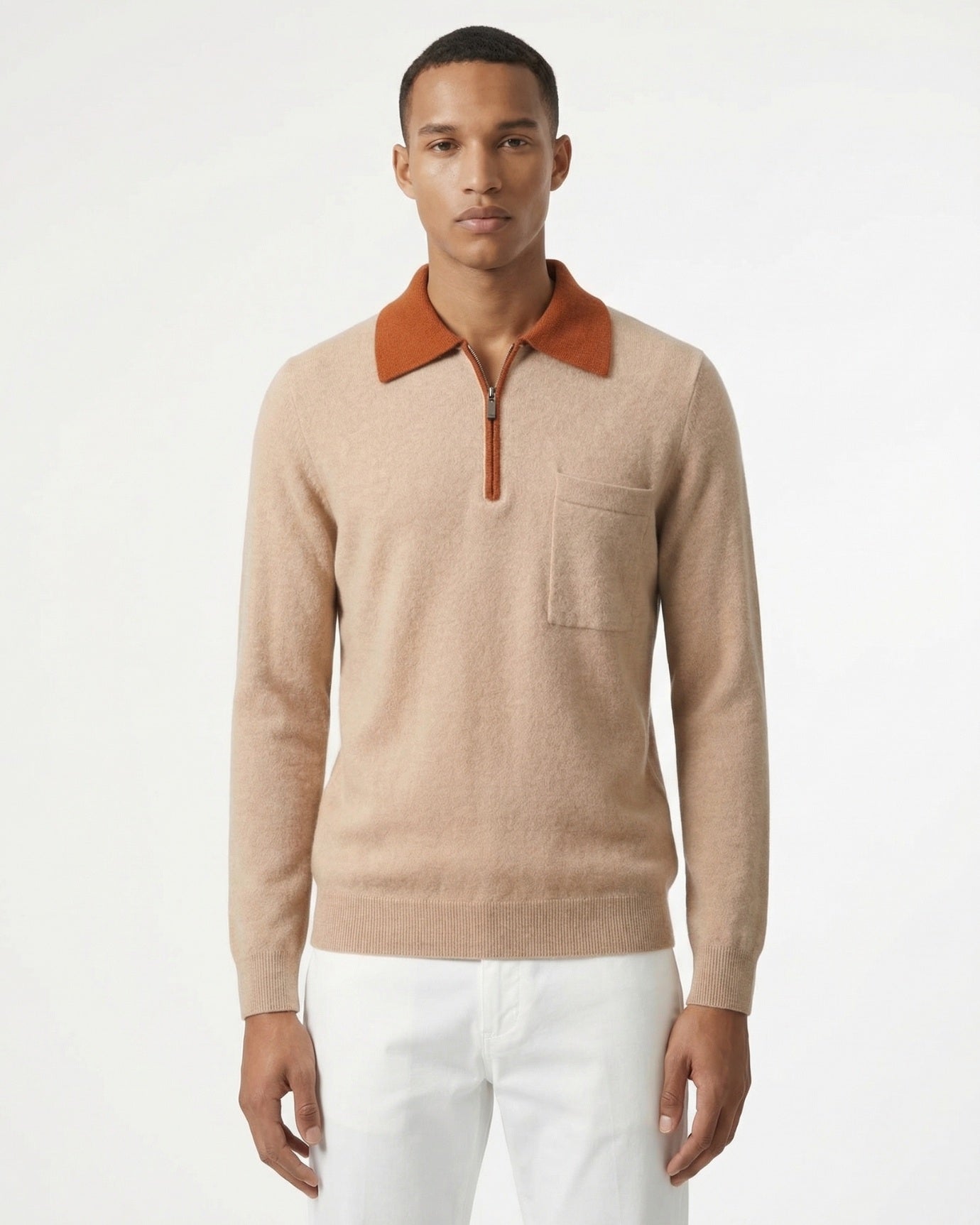 Cashmere Sweater Zipper Polo Business Casual