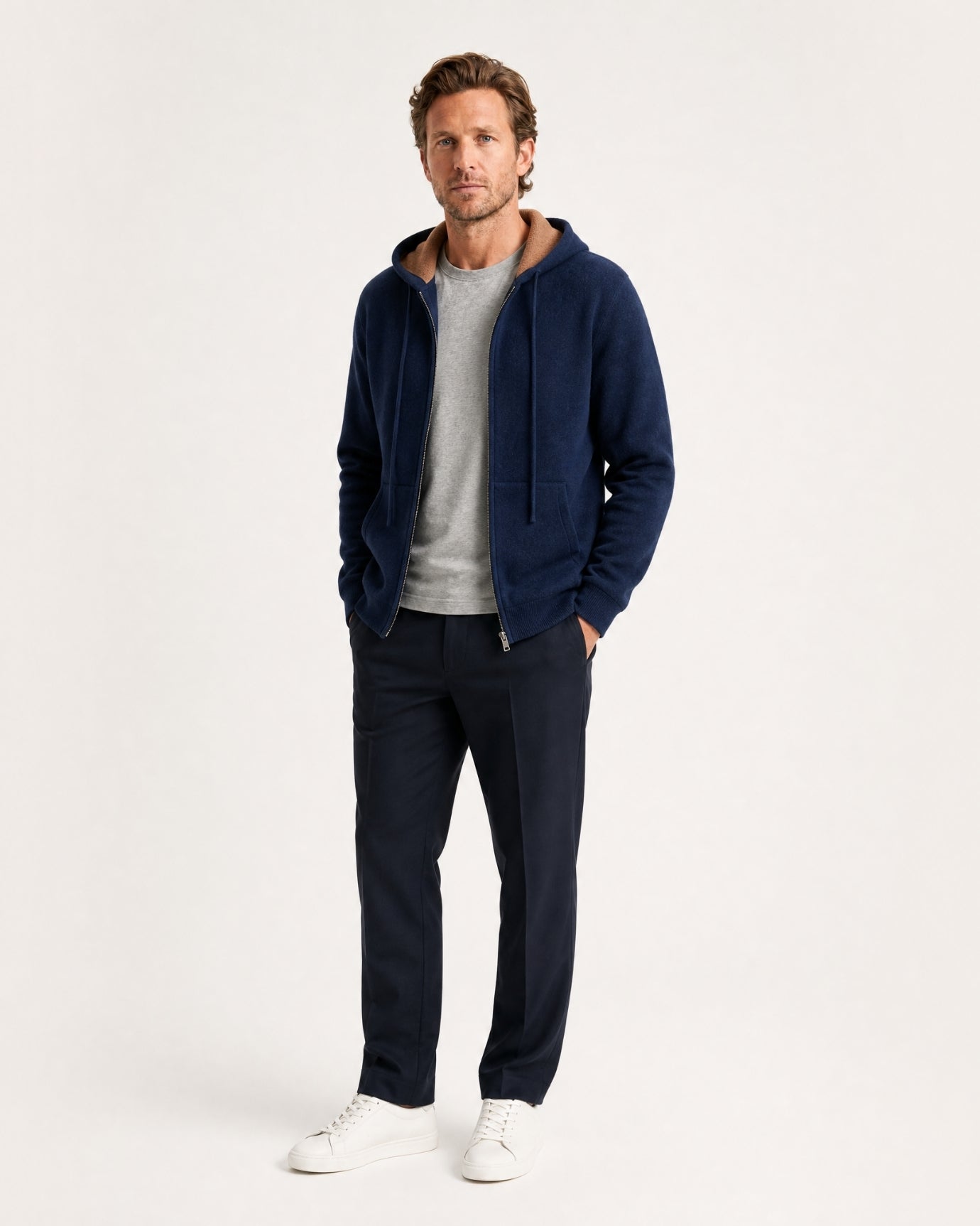 Cashmere Full-Zip Thickened Hooded Cardigan