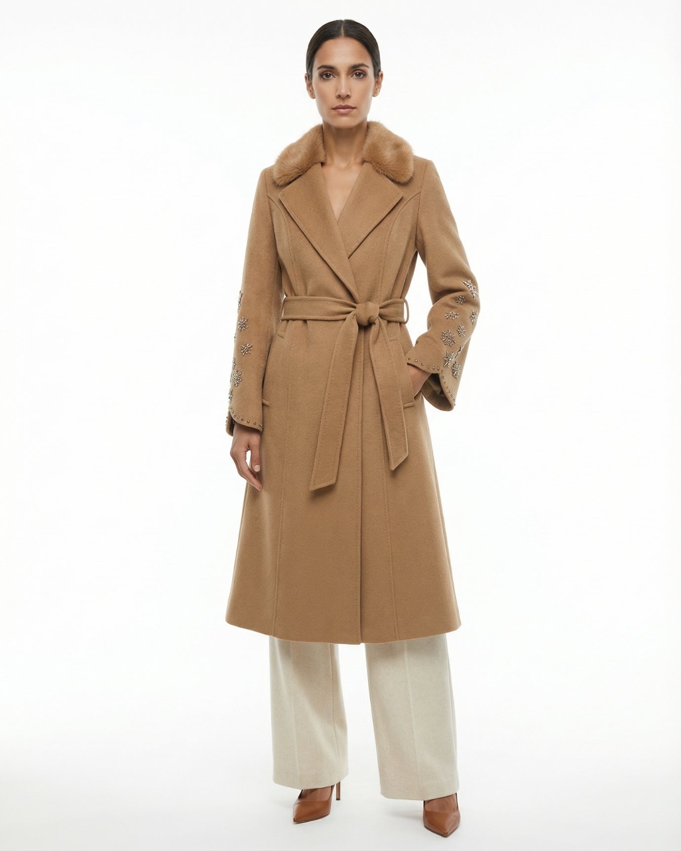 Divina High-end Mink Fur Collar Cashmere & wool coat