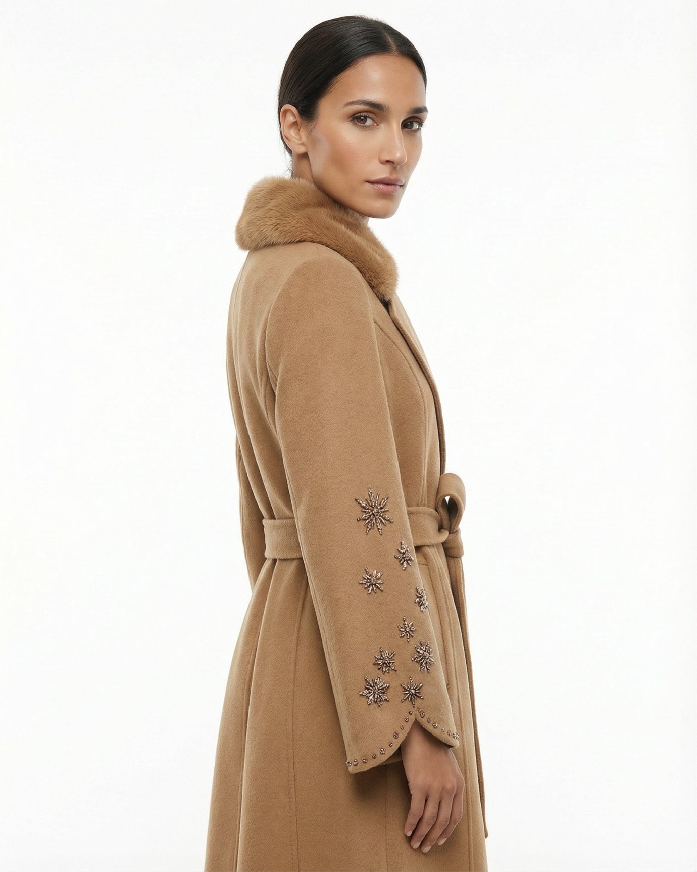 Divina High-end Mink Fur Collar Cashmere & wool coat