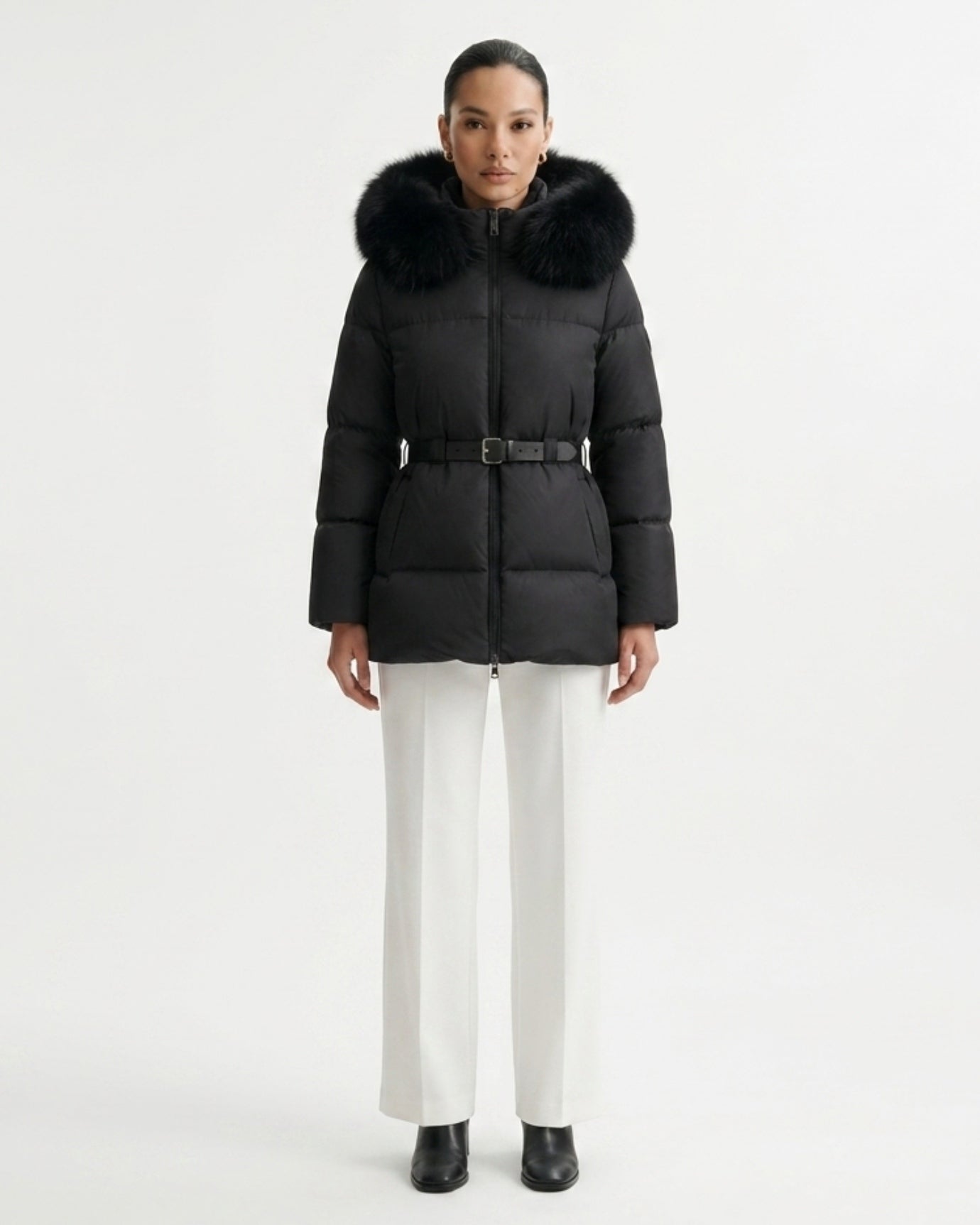 Goose Down Coat Raccoon Fur Hood Trim Warm Parka