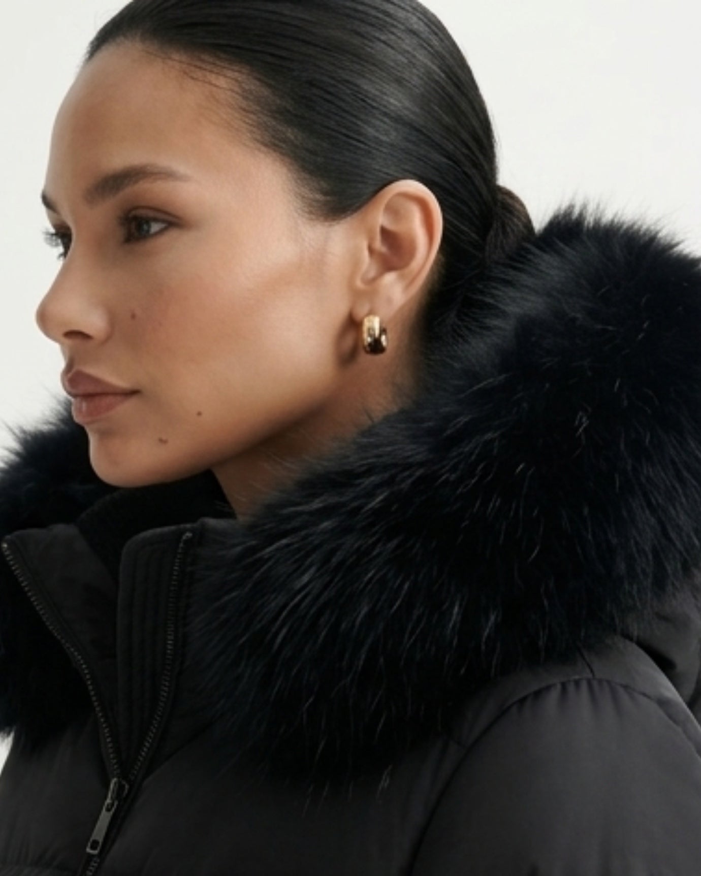 Goose Down Coat Raccoon Fur Hood Trim Warm Parka