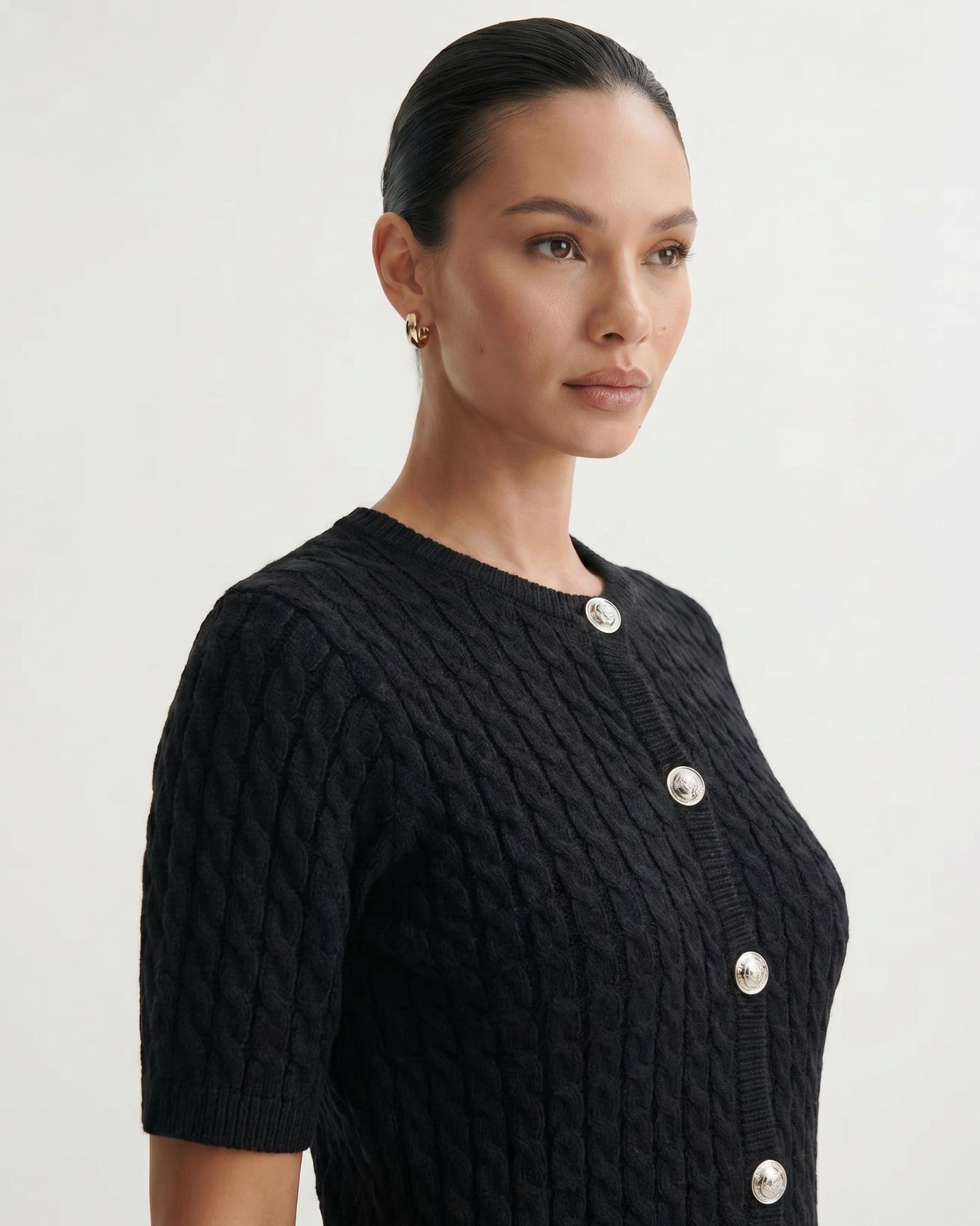 Slim Fit Knitted Short-sleeved Short Cardigan