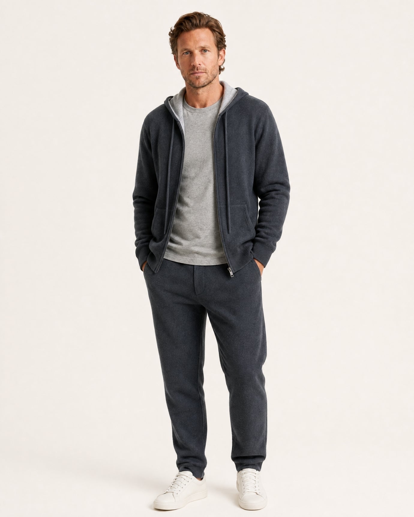 Cashmere Full-Zip Thickened Hooded Cardigan