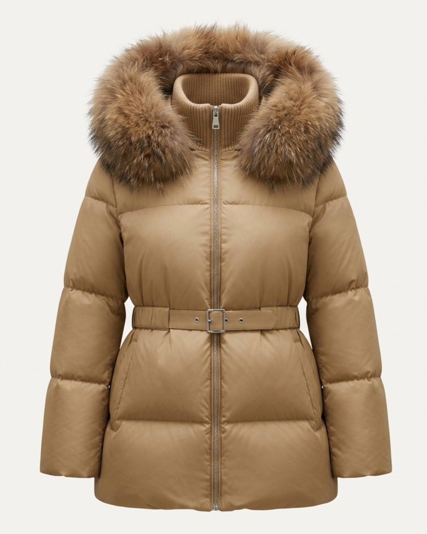 Goose Down Coat Raccoon Fur Hood Trim Warm Parka