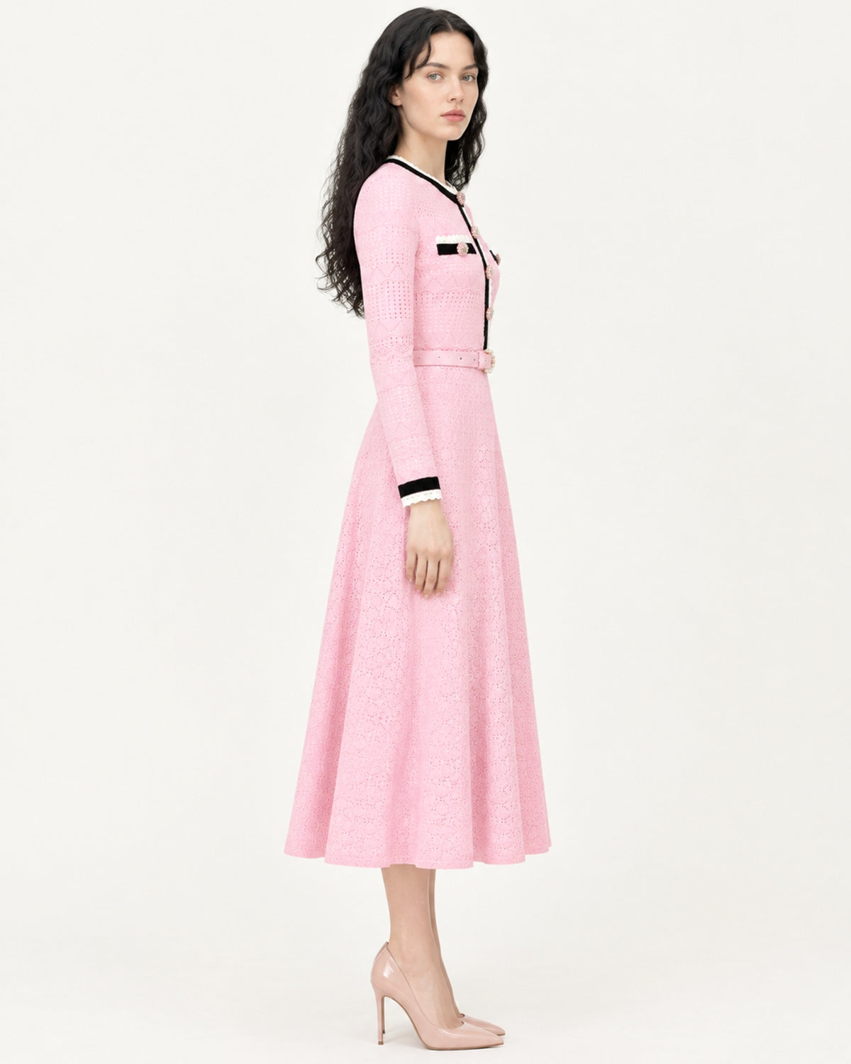 Celia Long-Sleeve Belted Cutout Dress