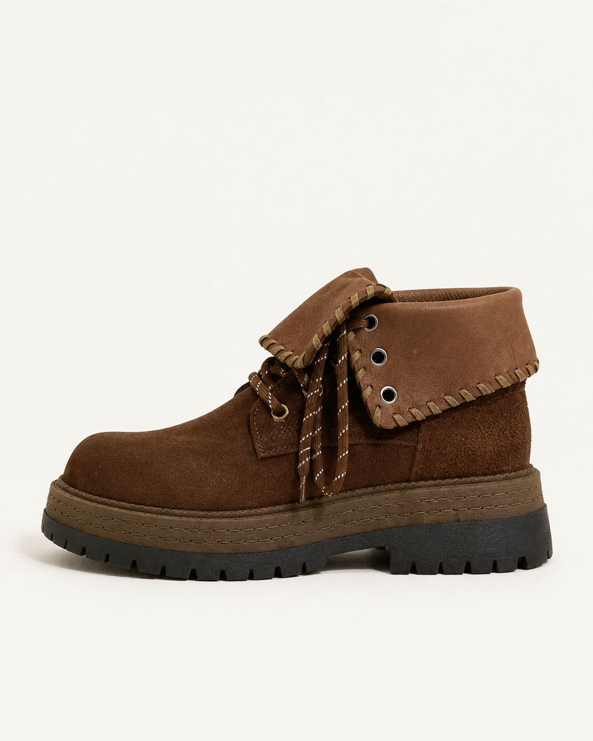 Foldover Leather Chunky Sole Boots