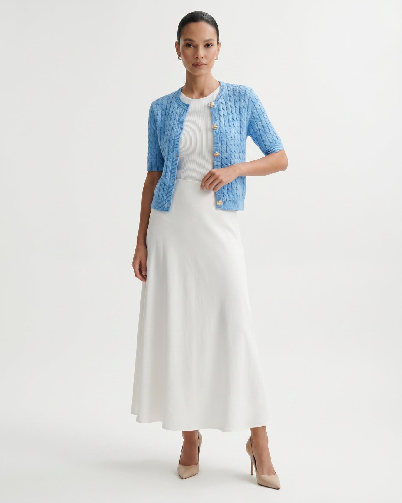 Slim Fit Knitted Short-sleeved Short Cardigan