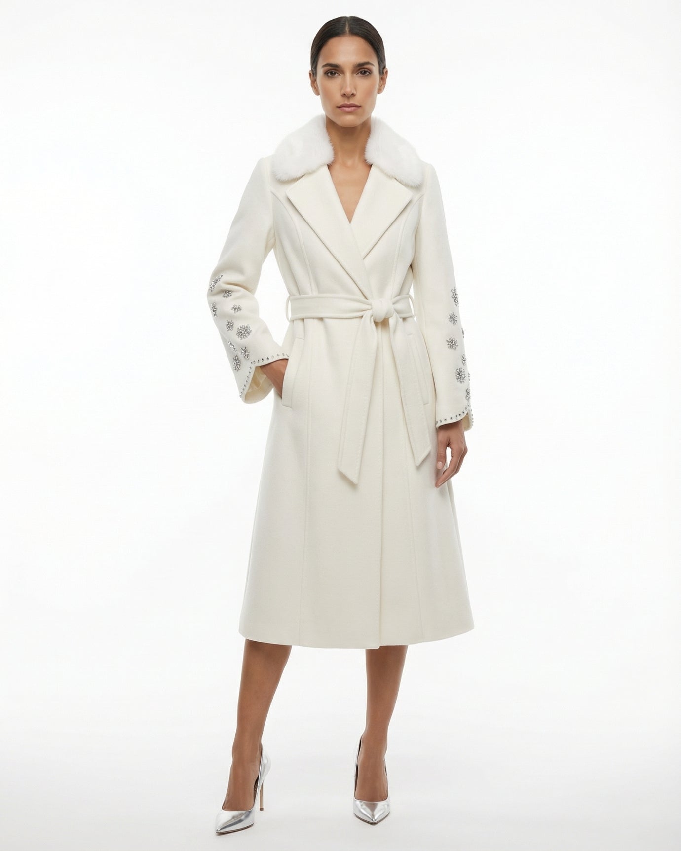 Divina High-end Mink Fur Collar Cashmere & wool coat