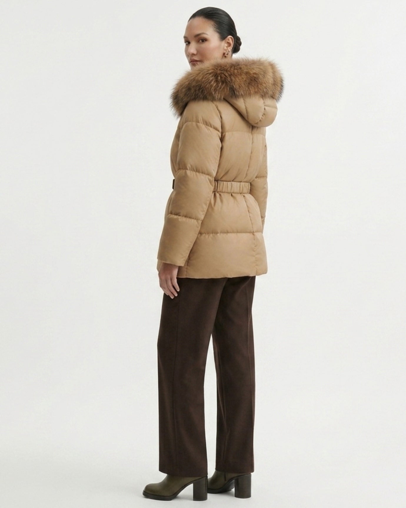 Goose Down Coat Raccoon Fur Hood Trim Warm Parka
