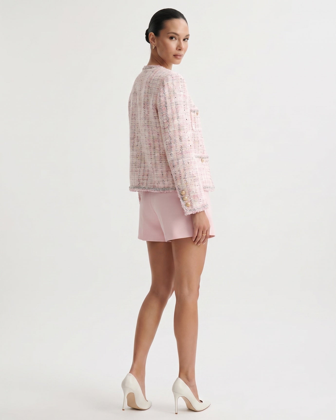 Rihanna Tweed Wool Pink Cardigan Jacket