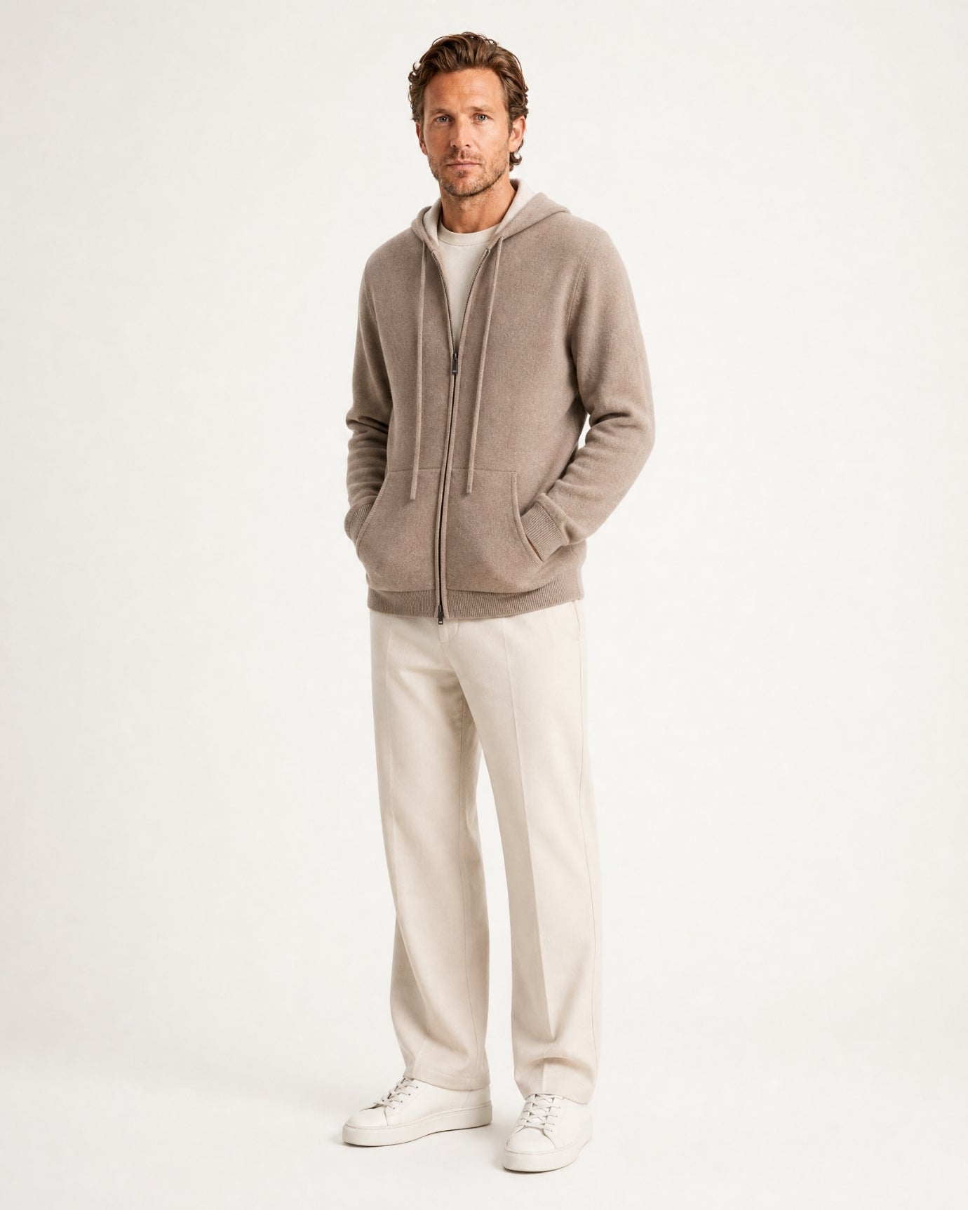 Cashmere Full-Zip Thickened Hooded Cardigan
