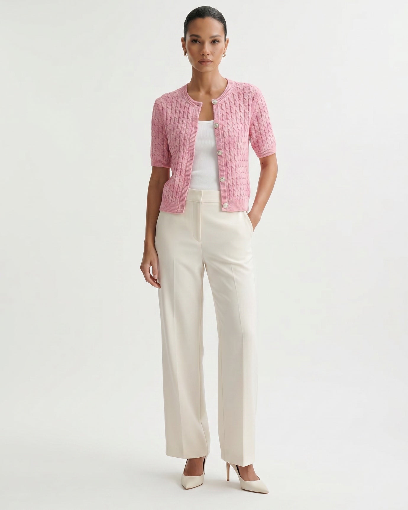 Slim Fit Knitted Short-sleeved Short Cardigan