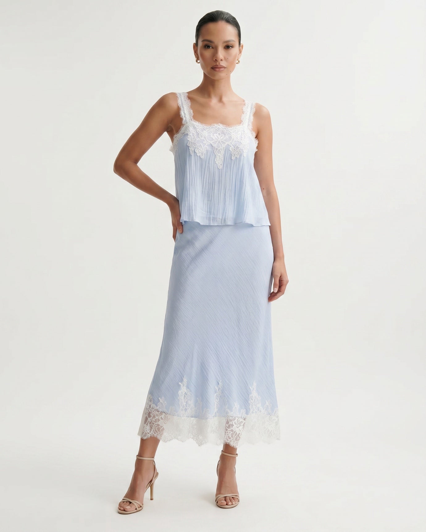 Blue Lace Short Top + Skirt Set