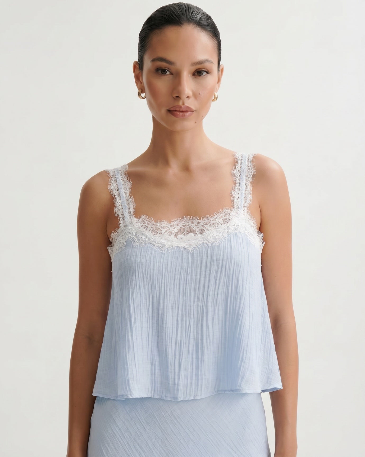 Blue Lace Short Top + Skirt Set