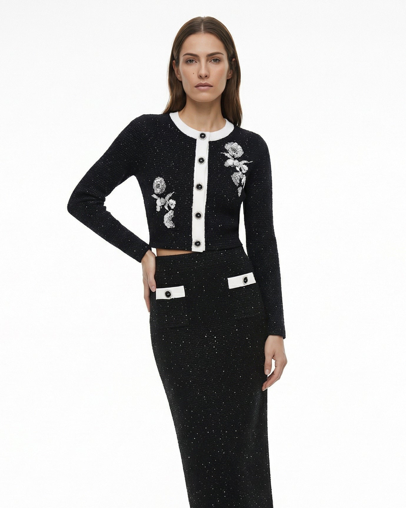 Cyndie High End Knitted Top Jacket + Skirt Suit