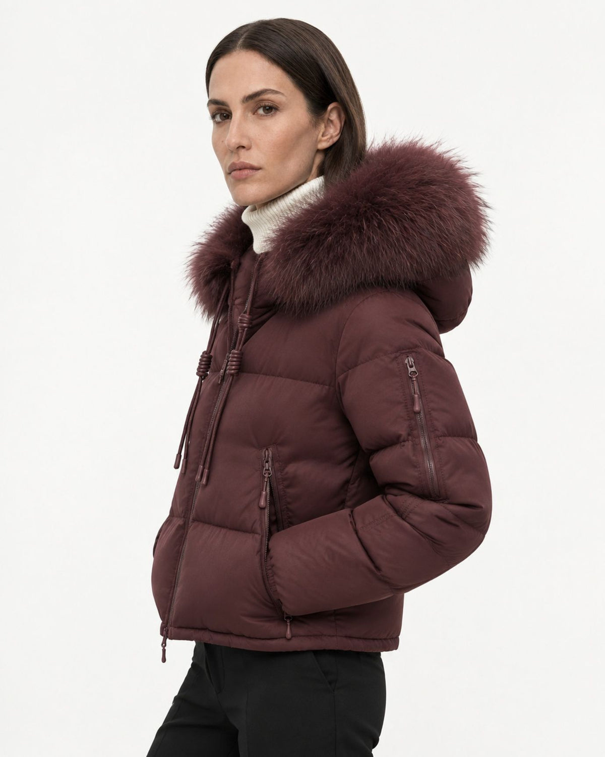 Hooded Down Puffer Coat with Real Raccoon Fur Collar