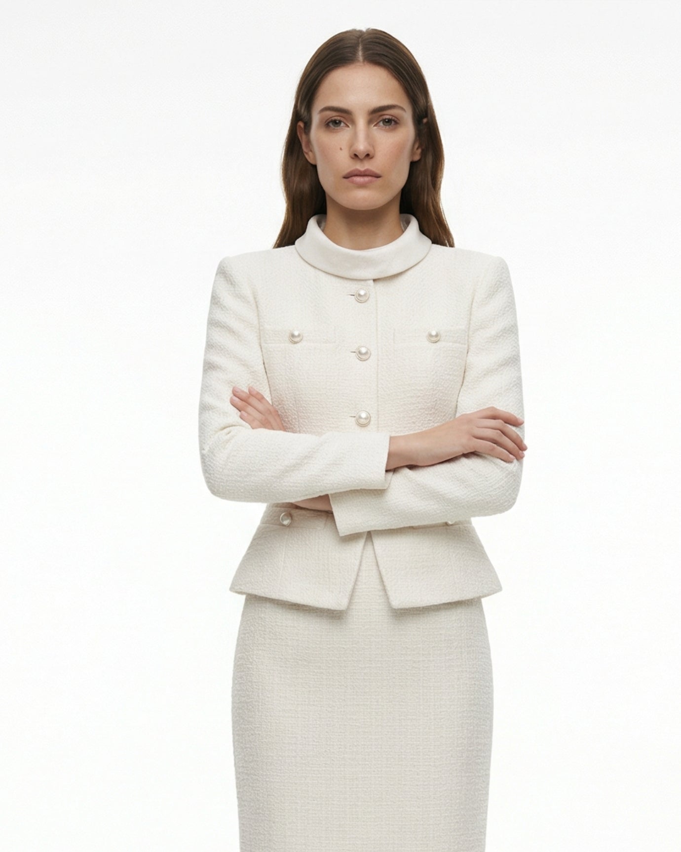 Diana Suit Diamond Collar Set with Slim Midi Skirt