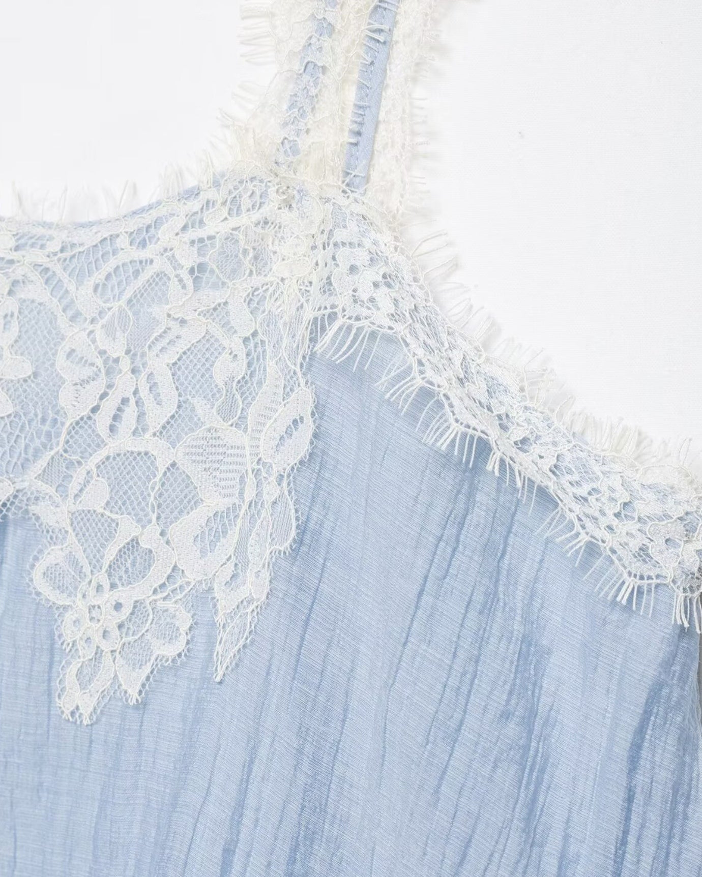 Blue Lace Short Top + Skirt Set