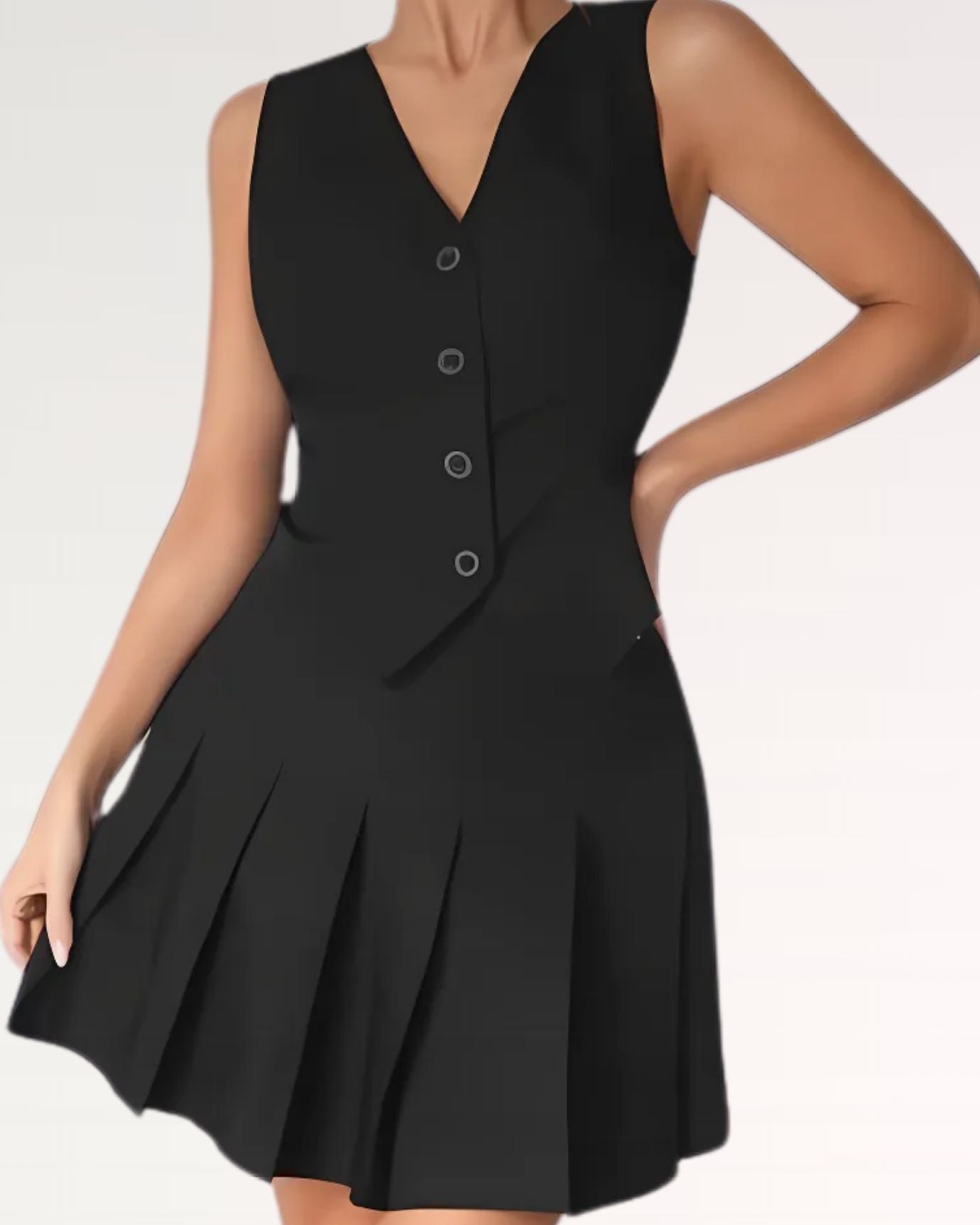 London V-Neck Striped Pleated Dress
