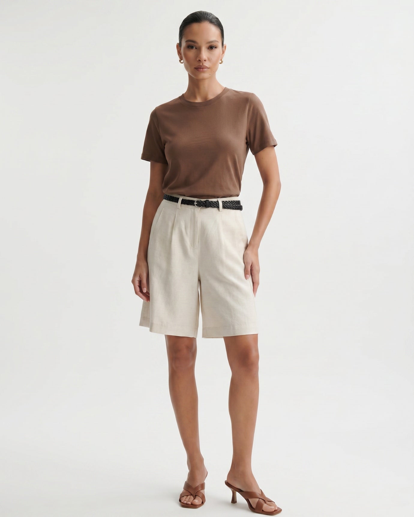 Linen Shorts Thin Style With Belt