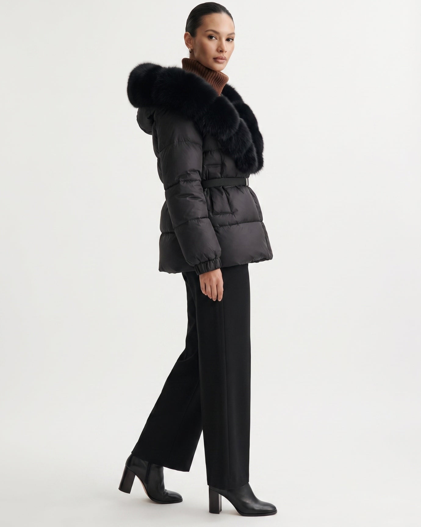 Duck Down Jacket with Fox Fur Trim Hood