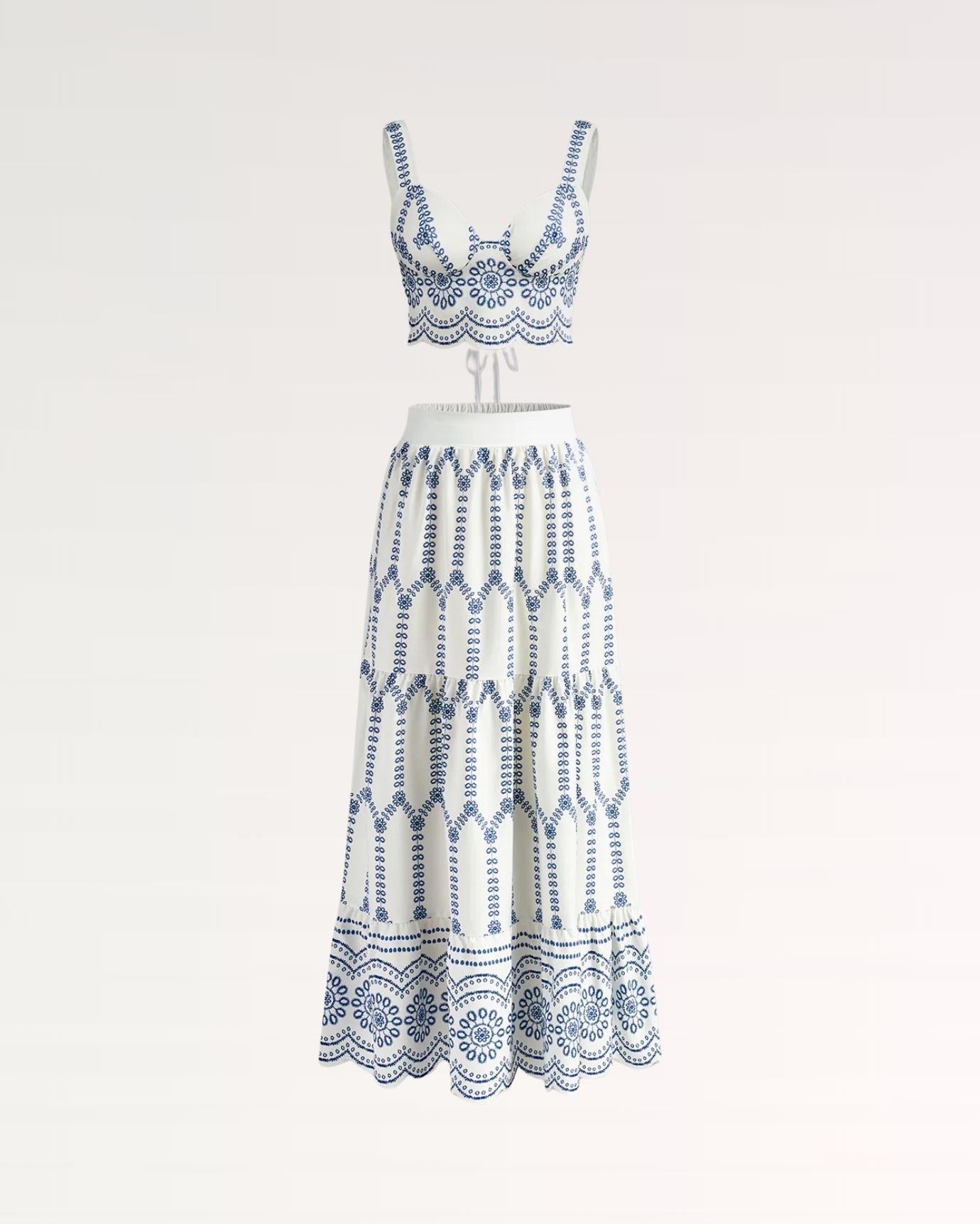 Blue Printed Sleeveless Skirt Back Set
