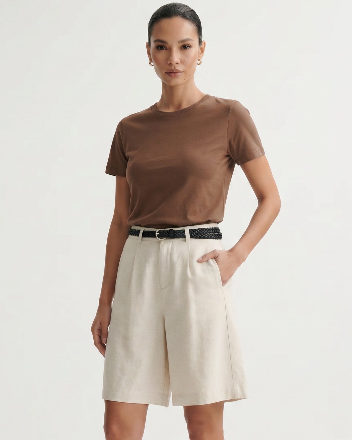 Linen Shorts Thin Style With Belt