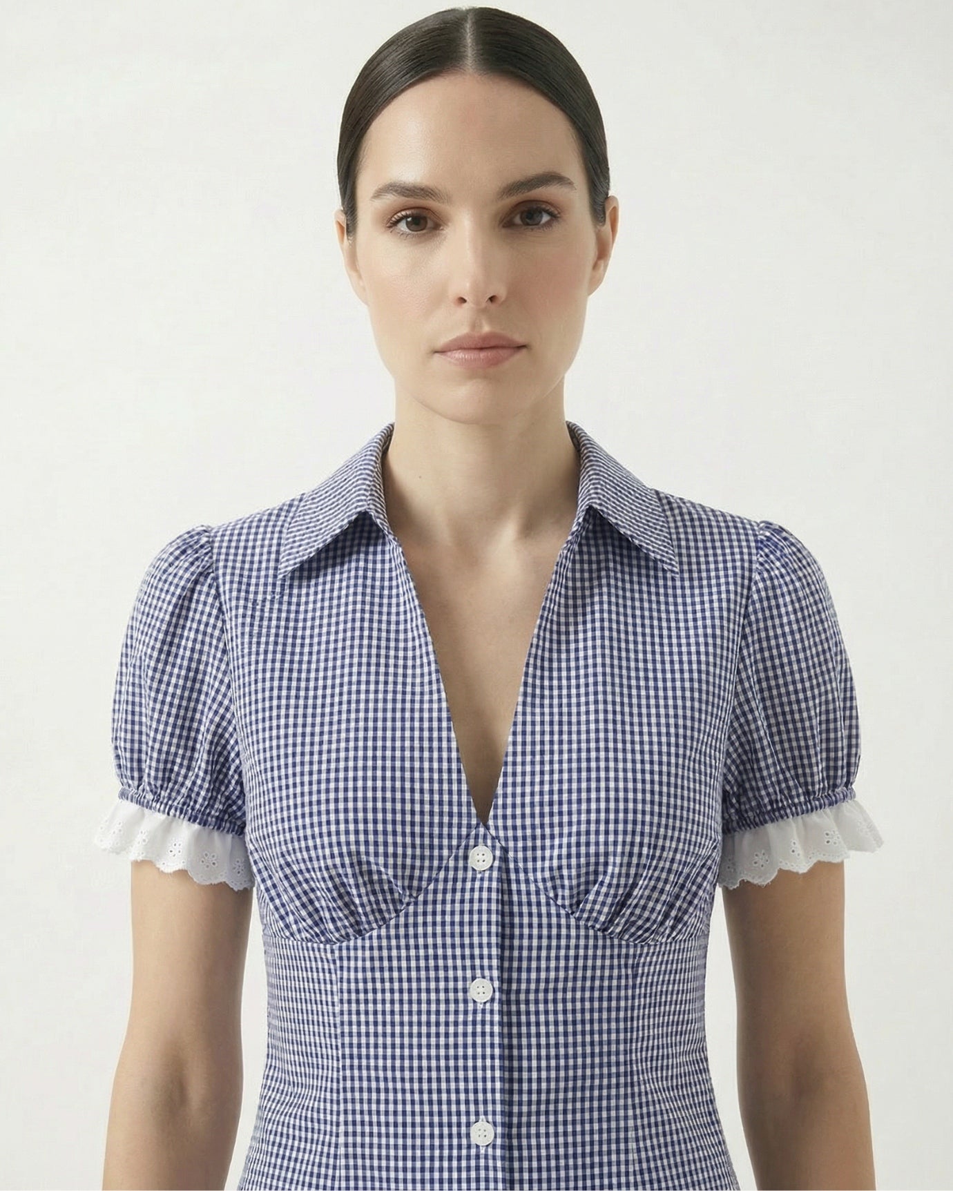 French Retro Blue Set Shirt & Skirt