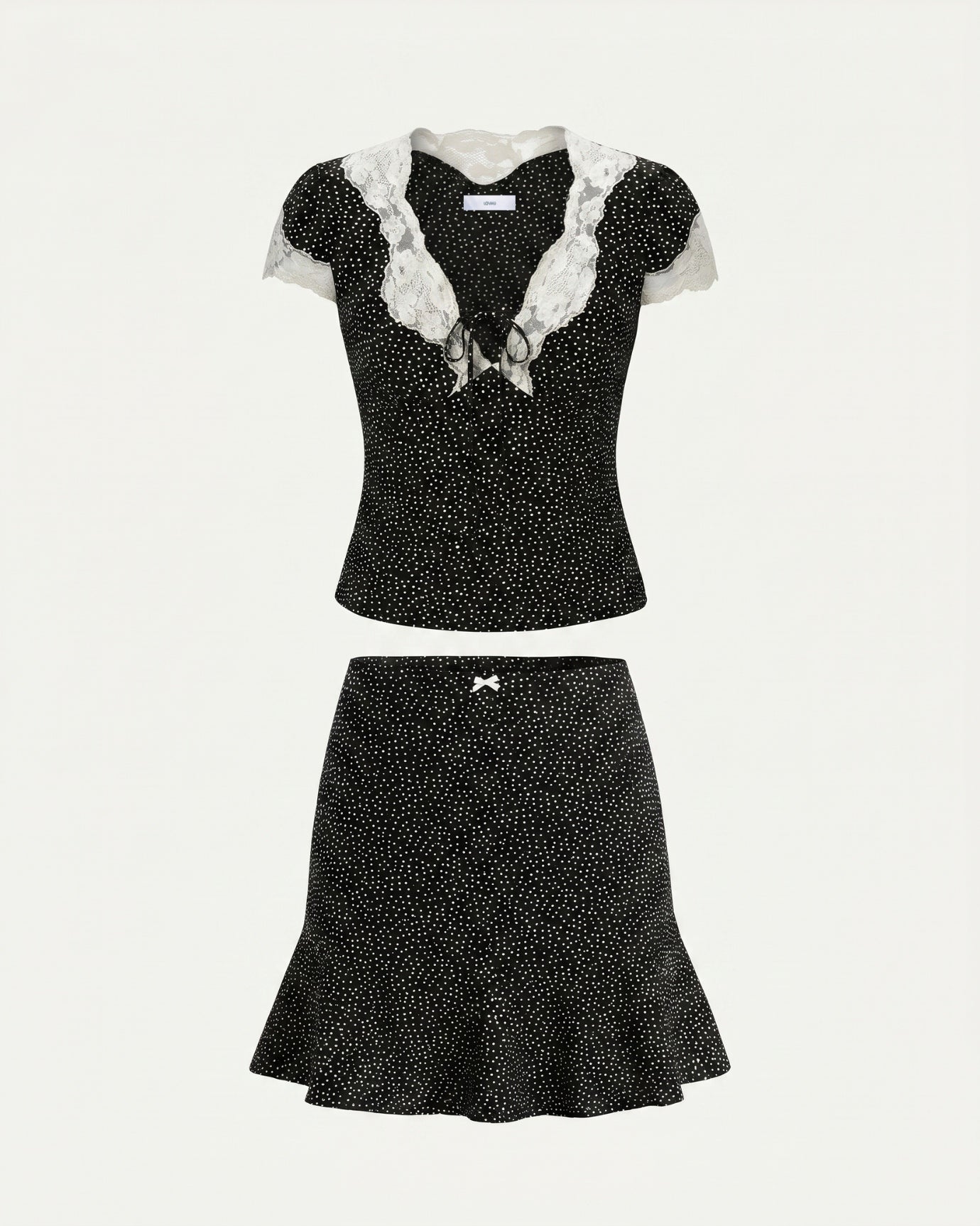 Black Polkadot Dress Set Skirt & Top