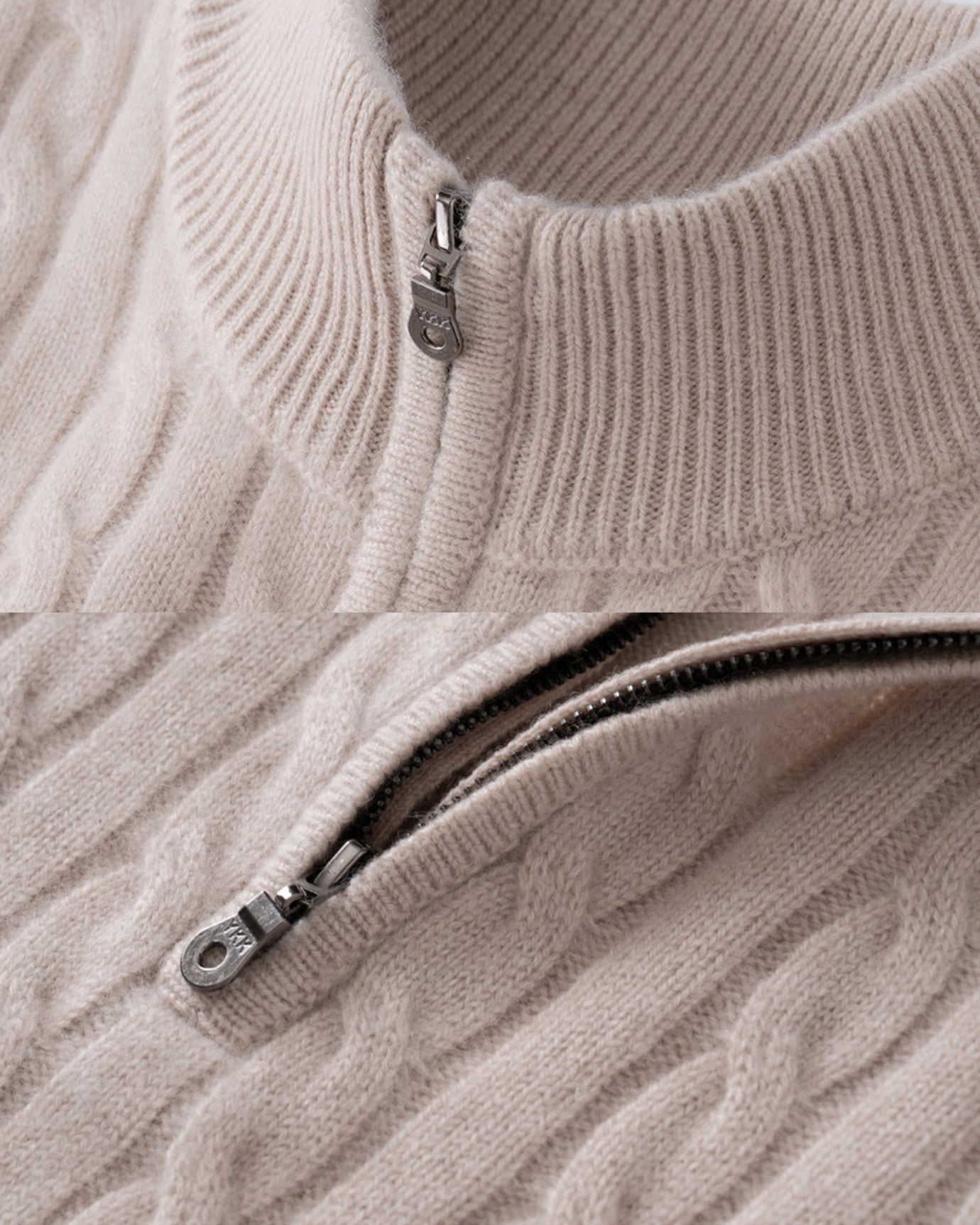 Cashmere Half-Zip Thick Cable Knit Knitwear