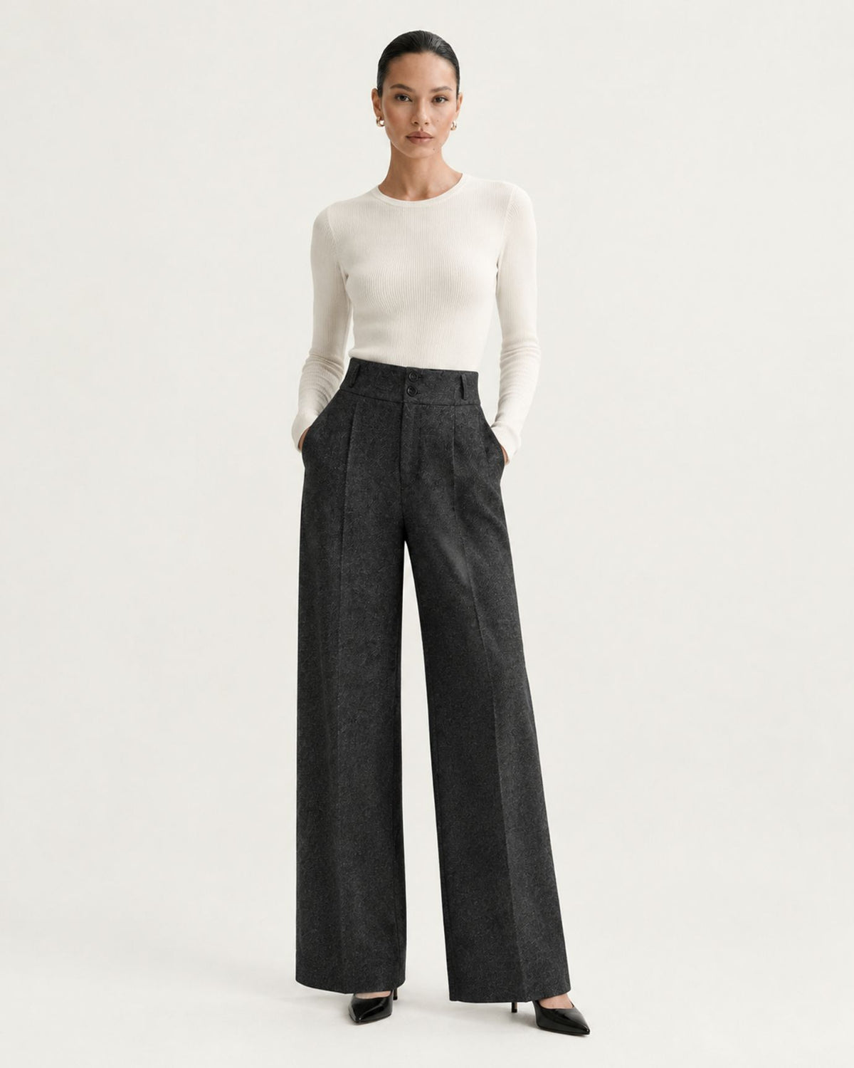 Drapey High-Waisted Wool Wide-Leg Woman Trousers