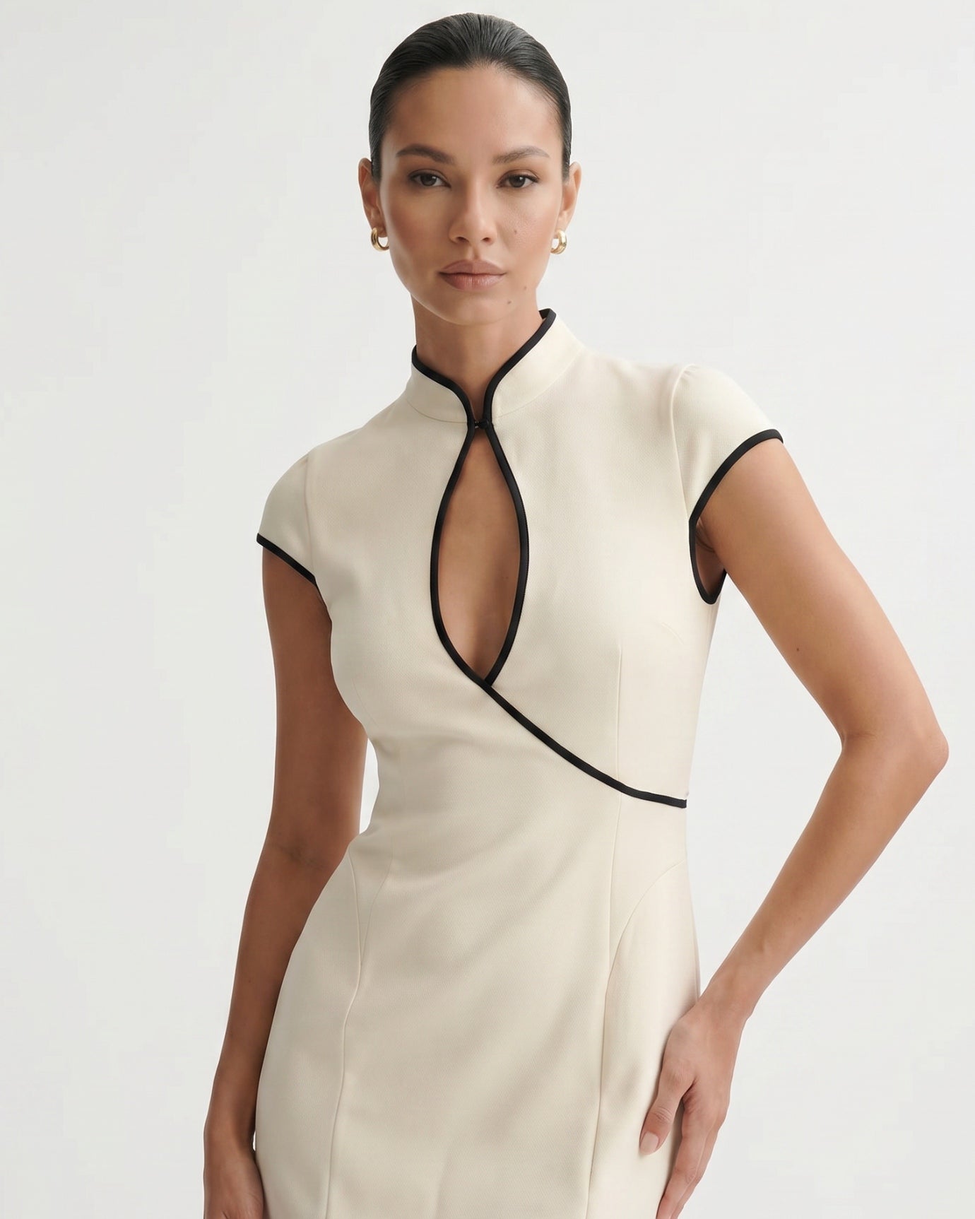 White Black Lined Mini Dress Sleeveless