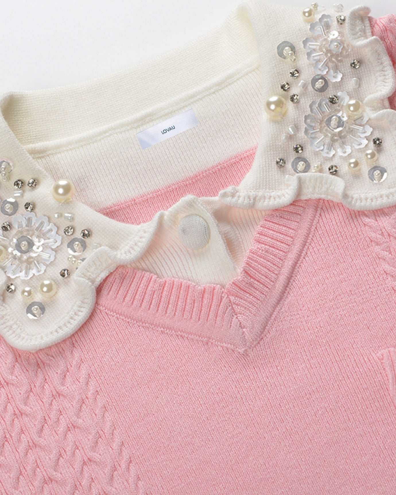 Lace Polo Collar Slim Knitted Top