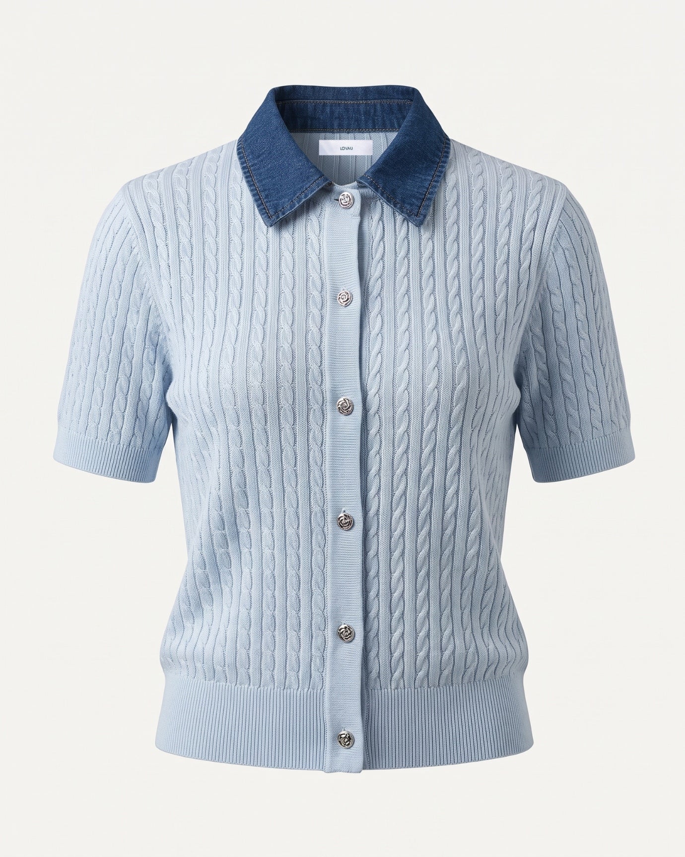 Denim Lapel Knit Polo