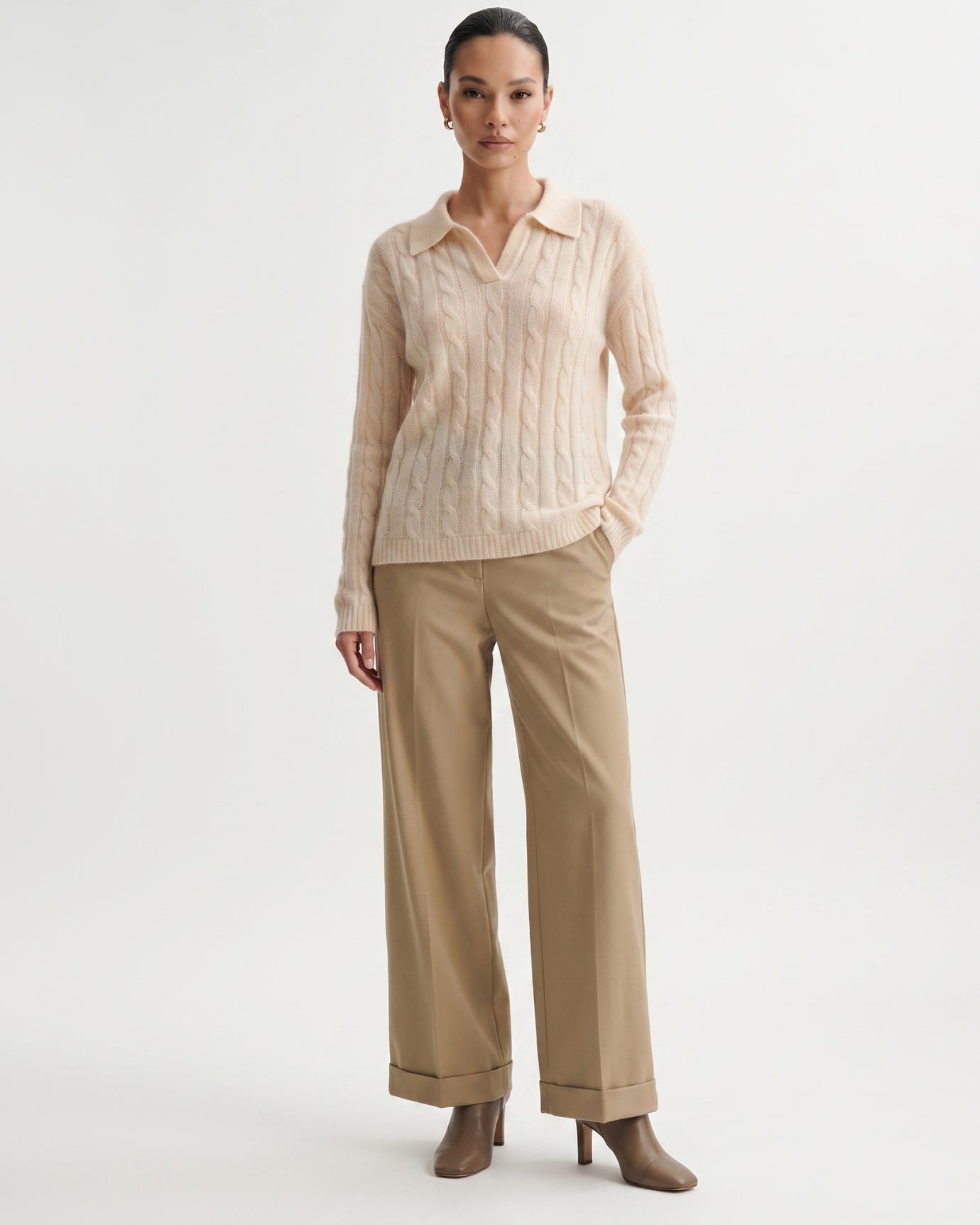 Dina Cashmere & Mulberry Silk Long Sleeve Polo Oversized