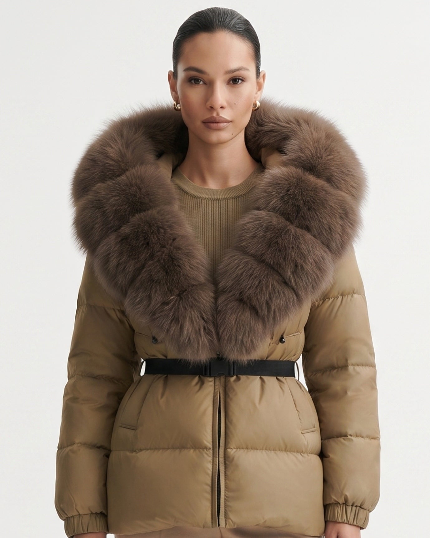 Duck Down Jacket with Fox Fur Trim Hood