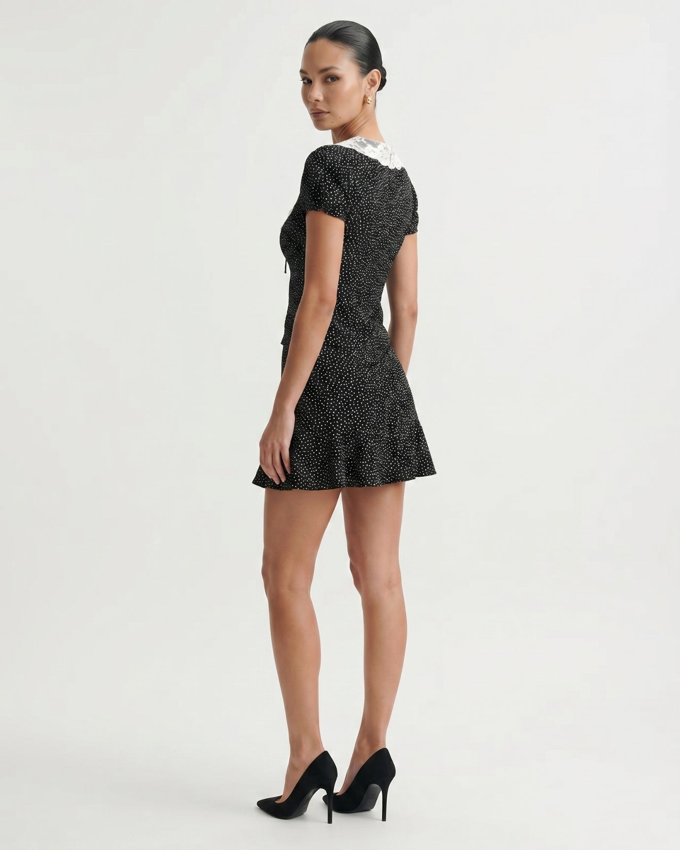 Black Polkadot Dress Set Skirt & Top