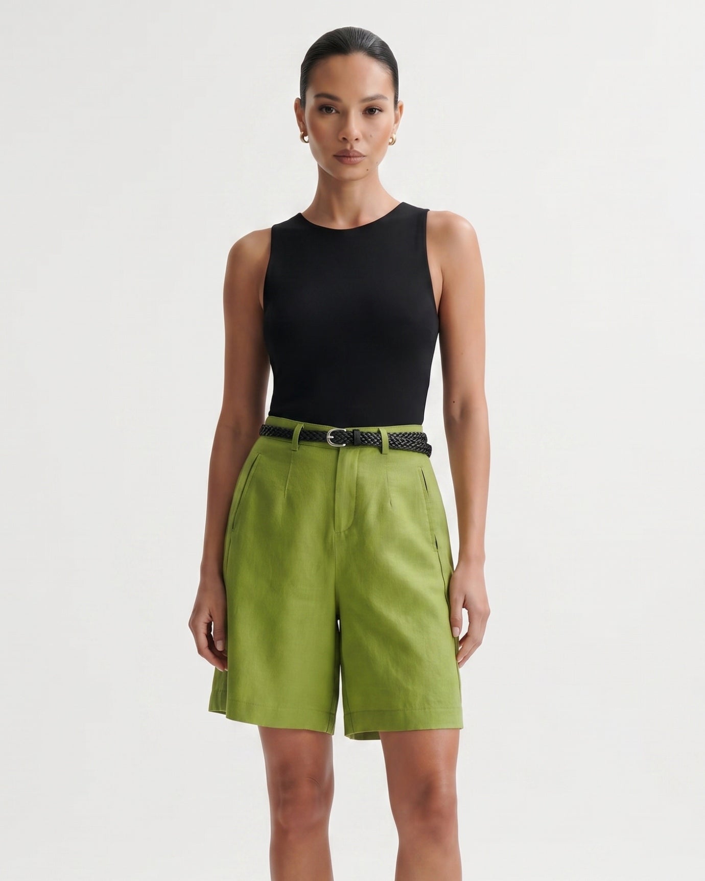 Linen Shorts Thin Style With Belt
