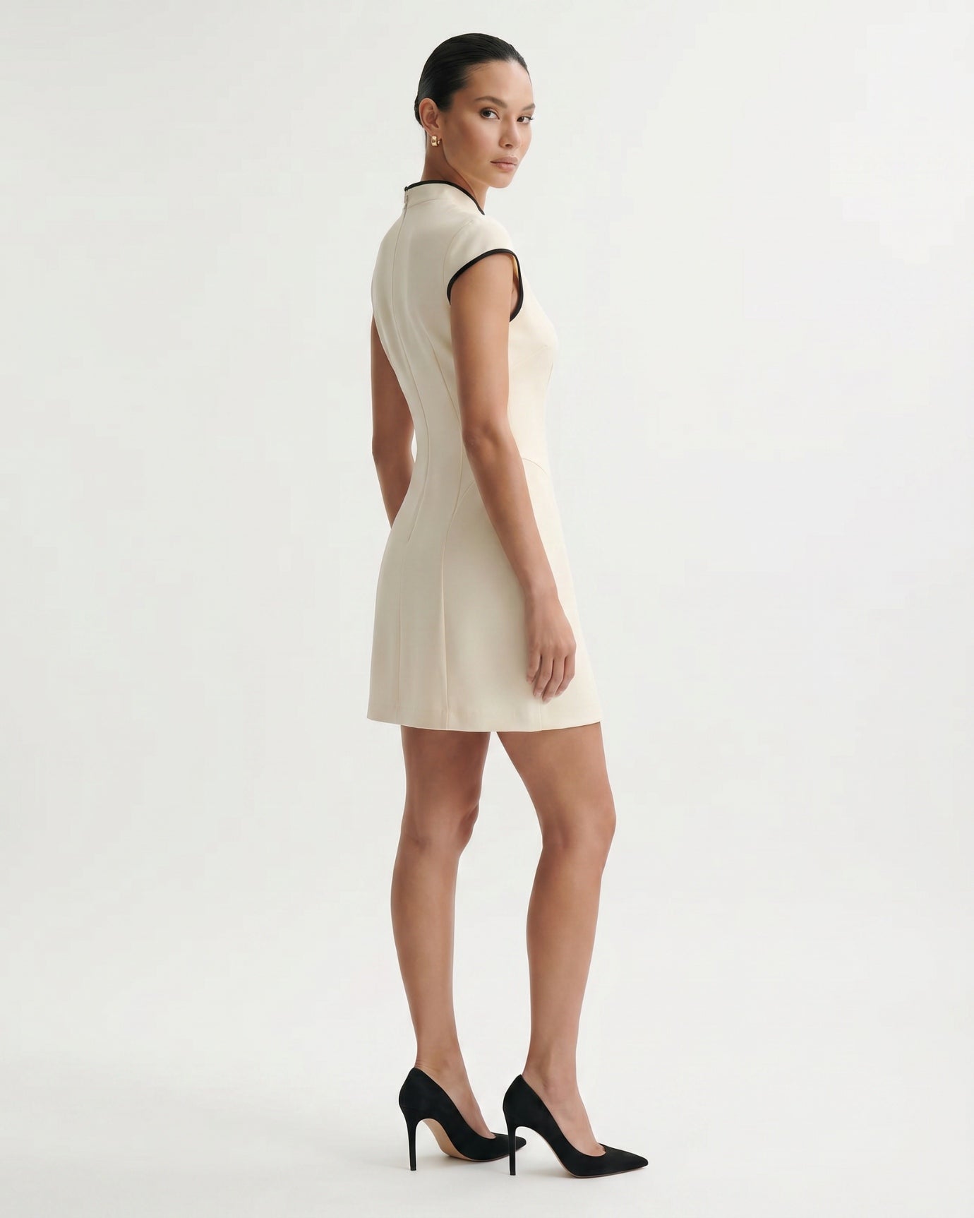 White Black Lined Mini Dress Sleeveless
