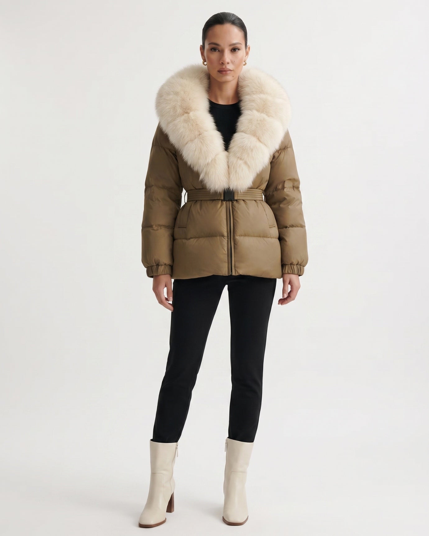 Duck Down Jacket with Fox Fur Trim Hood